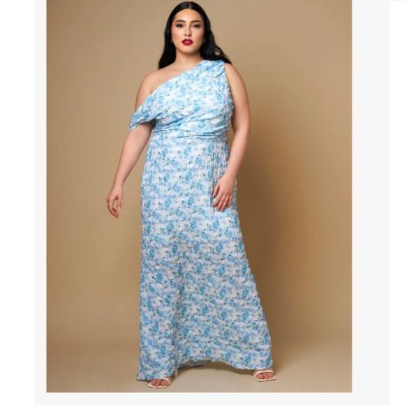 Rebdolls Forget Me Not Floral Asymmetrical Maxi Bodycon Dress - Picture 1 of 9